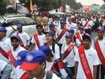 The march at Sukhna Lake, Chandigarh, witnessed enthusiastic participation from around 800 youth and NSS volunteers. (Ravi Kumar/HT) The march at Sukhna Lake, Chandigarh, witnessed enthusiastic participation from around 800 youth and NSS volunteers. (Ravi Kumar/HT)