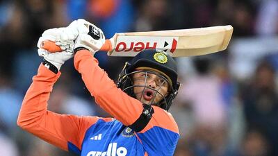 Abhishek Sharma bats against Australia during their T20 cricket match in Melbourne on Friday. (AP)