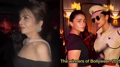 Nita Ambani as Audrey Hepburn and Alia Bhatt as Lara Croft, Deepika Padukone as Lady Singham. Nita Ambani as Audrey Hepburn and Alia Bhatt as Lara Croft, Deepika Padukone as Lady Singham.
