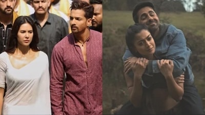 (L) Harshvardhan Rane and Sonam Bajwa in Ek Deewane Ki Deewaniyat and Ayushmann Khurrana and Rashmika Mandanna in Thamma. (L) Harshvardhan Rane and Sonam Bajwa in Ek Deewane Ki Deewaniyat and Ayushmann Khurrana and Rashmika Mandanna in Thamma.
