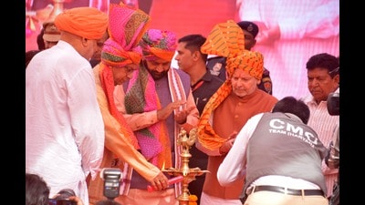 Haryana governor Ashim Kumar Ghosh and chief minister Nayab Singh Saini during the three-day cultural fair organised To mark the 60th Haryana Foundation Day at Panchkula on Saturday. (Sant Arora Hindustan Times) Haryana governor Ashim Kumar Ghosh and chief minister Nayab Singh Saini during the three-day cultural fair organised To mark the 60th Haryana Foundation Day at Panchkula on Saturday. (Sant Arora Hindustan Times)