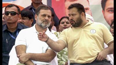 Rashtriya Janata Dal (RJD) leader Tejashwi Yadav and Congress leader Rahul Gandhi are likely to hold just one more joint rally (PTI) Rashtriya Janata Dal (RJD) leader Tejashwi Yadav and Congress leader Rahul Gandhi are likely to hold just one more joint rally (PTI)