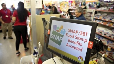 SNAP/EBT Food Stamp Benefits Accepted" is displayed on a screen inside a Family Dollar store in Chicago, Illinois, on March 3, 2020 (Bloomberg via Getty Images) SNAP/EBT Food Stamp Benefits Accepted" is displayed on a screen inside a Family Dollar store in Chicago, Illinois, on March 3, 2020 (Bloomberg via Getty Images)