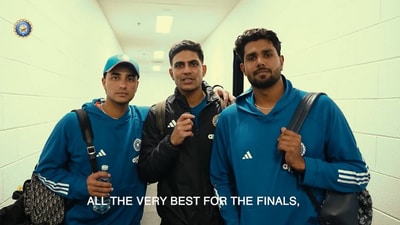 Abhishek Sharma, Shubman Gill and Harshit Rana wish the India women's cricket team before World Cup final Abhishek Sharma, Shubman Gill and Harshit Rana wish the India women's cricket team before World Cup final