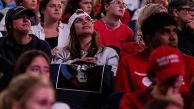 Attendees listen to U.S. Vice President JD Vance at the Pavilion at Ole Miss on the campus of the University of Mississippi on October 29, 2025 in Oxford, Mississippi. (Getty Images via AFP)