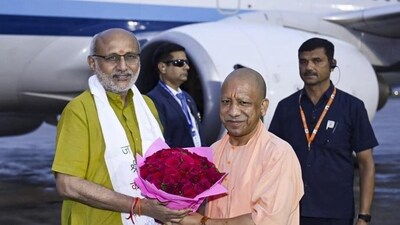 Vice-President CP Radhakrishnan was received by UP chief minister Yogi Adityanath upon his arrival in Varanasi. (@VPIndia/X via PTI Photo) Vice-President CP Radhakrishnan was received by UP chief minister Yogi Adityanath upon his arrival in Varanasi. (@VPIndia/X via PTI Photo)