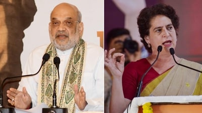 File photo of Union Minister Amit Shah and Priyanka Gandhi. (PTI) File photo of Union Minister Amit Shah and Priyanka Gandhi. (PTI)