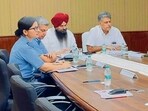 A high-level meeting was convened at the UT Guest House, Sector 6, Chandigarh, for immediate measures to reduce the bird-strike risk near Shaheed Bhagat Singh International Airport. (HT Photo) A high-level meeting was convened at the UT Guest House, Sector 6, Chandigarh, for immediate measures to reduce the bird-strike risk near Shaheed Bhagat Singh International Airport. (HT Photo)