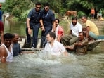 Congress leader Rahul Gandhi jumps into a pond and participates in a traditional method of catching fish in Begusarai on Sunday. Mahagathbandhan's deputy CM face Mukesh Sahani and Congress leader Kanhaiya Kumar were also present.