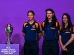 Harmanpreet Kaur, Smriti Mandhana, and Jemimah Rodrigues pose with the Women's World Cup trophy in the lead up to the tournament. Harmanpreet Kaur, Smriti Mandhana, and Jemimah Rodrigues pose with the Women's World Cup trophy in the lead up to the tournament.