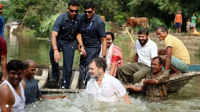 Congress leader Rahul Gandhi jumps into a pond and participates in a traditional method of catching fish in Begusarai on Sunday. Mahagathbandhan's deputy CM face Mukesh Sahani and Congress leader Kanhaiya Kumar were also present. (AICC/ANI Photo) Congress leader Rahul Gandhi jumps into a pond and participates in a traditional method of catching fish in Begusarai on Sunday. Mahagathbandhan's deputy CM face Mukesh Sahani and Congress leader Kanhaiya Kumar were also present. (AICC/ANI Photo)