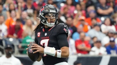 C.J. Stroud (7) drops to throw during the first half against the Denver Broncos at NRG Stadium (IMAGN IMAGES via Reuters Connect)