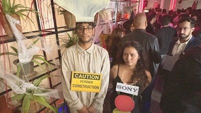 Paarug Sethi and Shivani dress up as Ejipura flyover and Sony Signal for Halloween (X/@paarugsethi) Paarug Sethi and Shivani dress up as Ejipura flyover and Sony Signal for Halloween (X/@paarugsethi)