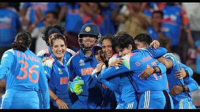 India’s players celebrate after winning the ICC Women's World Cup final against South Africa, at the DY Patil Stadium, in Navi Mumbai on Sunday. (PTI) India’s players celebrate after winning the ICC Women's World Cup final against South Africa, at the DY Patil Stadium, in Navi Mumbai on Sunday. (PTI)