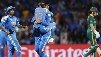 Shafali Verma, Harmanpreet Kaur and the rest of the Indian team celebrate the wicket of South Africa's Marizanne Kapp during their ICC Women's World Cup 2025 final match at Dr DY Patil Sports Academy, in Navi Mumbai on Sunday. (ANI) Shafali Verma, Harmanpreet Kaur and the rest of the Indian team celebrate the wicket of South Africa's Marizanne Kapp during their ICC Women's World Cup 2025 final match at Dr DY Patil Sports Academy, in Navi Mumbai on Sunday. (ANI)