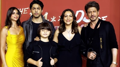 Suhana Khan, Aryan Khan, AbRam, Gauri Khan and Shah Rukh Khan at the premiere of The Ba***ds of Bollywood. (PTI) Suhana Khan, Aryan Khan, AbRam, Gauri Khan and Shah Rukh Khan at the premiere of The Ba***ds of Bollywood. (PTI)
