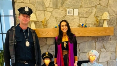 Actor Preity Zinta shared pictures of her family celebrating Halloween. Actor Preity Zinta shared pictures of her family celebrating Halloween.