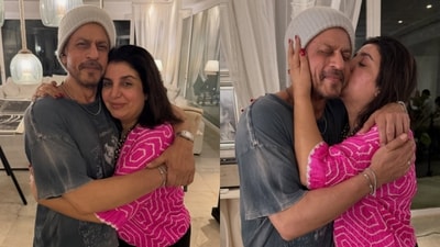 Farah Khan and Shah Rukh Khan share a warm hug during his birthday bash.