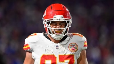 Kansas City Chiefs tight end Travis Kelce grimaces after taking a hit in the end zone (AP) Kansas City Chiefs tight end Travis Kelce grimaces after taking a hit in the end zone (AP)