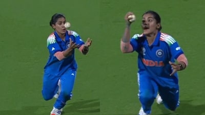 Amanjot Kaur juggled the catch of Laura Wolvaardt before finally taking it. (Screen grab from @StarSportsTel/x.com)