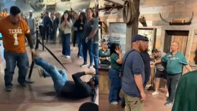 Videos of the fight at the Bass Pro Shops in Odessa, Texas were widely circulated online. Screengrabs from videos. (X/@FactsAboutTexas) Videos of the fight at the Bass Pro Shops in Odessa, Texas were widely circulated online. Screengrabs from videos. (X/@FactsAboutTexas)