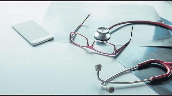 Doctor's desk desk, medical concept with a copy space
