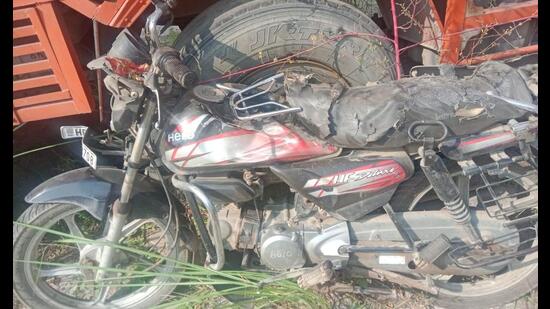 The bike after the mishap in Rohtak.