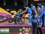 India’s Smriti Mandhana brings teammate Pratika Rawal on a wheelchair to receive medals during the presentation ceremony. India’s Smriti Mandhana brings teammate Pratika Rawal on a wheelchair to receive medals during the presentation ceremony.