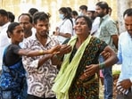 Ranga Reddy: Family members of those who died in a public transport bus accident, mourn, outside a hospital in Chevella, Ranga Reddy district, Telangana, Monday, Nov. 3, 2025. 