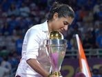 Mithali Raj with the World Cup trophy