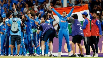 India Women's players celebrate after winning the ICC Women's World Cup 2025 final against South Africa Women at Dr DY Patil Sports Academy (Surjeet Yadav) India Women's players celebrate after winning the ICC Women's World Cup 2025 final against South Africa Women at Dr DY Patil Sports Academy (Surjeet Yadav)