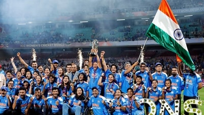 India Women's team celebrate with the trophy after winning the ICC Women's World Cup 2025 final. (Surjeet Yadav) India Women's team celebrate with the trophy after winning the ICC Women's World Cup 2025 final. (Surjeet Yadav)