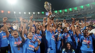 India's Harmanpreet Kaur celebrates with the trophy after winning the ICC Women's World Cup (REUTERS)