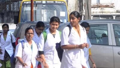 Dhanbad,Jharkhand,INDIA, June 30: Medical students walk to attend classes at Patliputra Medical College Dhanbad.June 30,2017 -(Photo-Bijay-Hindustan Times)Story/Subash Mishra