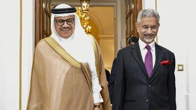 External affairs minister S. Jaishankar with Bahrain Foreign Affairs Minister Abdullatif bin Rashid Alzayani during the 5th India-Bahrain High Joint Commission meeting, in New Delhi. (@MEAIndia) External affairs minister S. Jaishankar with Bahrain Foreign Affairs Minister Abdullatif bin Rashid Alzayani during the 5th India-Bahrain High Joint Commission meeting, in New Delhi. (@MEAIndia)