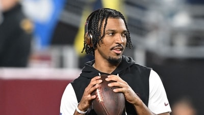 Commanders quarterback Jayden Daniels faces indefinite sidelining after elbow dislocation. (Photo by Greg Fiume / GETTY IMAGES NORTH AMERICA / Getty Images via AFP) (Getty Images via AFP) Commanders quarterback Jayden Daniels faces indefinite sidelining after elbow dislocation. (Photo by Greg Fiume / GETTY IMAGES NORTH AMERICA / Getty Images via AFP) (Getty Images via AFP)
