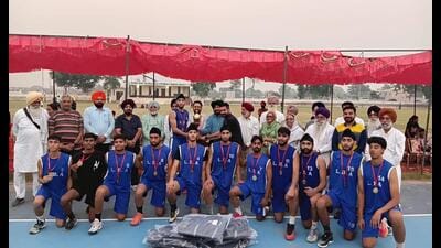 Ludhiana Basketball Academy boys after being crowned champions (HT Photo)
