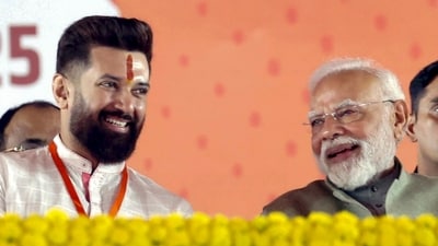 Union minister Chirag Paswan with PM Narendra Modi during a campaign rally in Chhapra, Bihar. (Photo: narendramodi.in) Union minister Chirag Paswan with PM Narendra Modi during a campaign rally in Chhapra, Bihar. (Photo: narendramodi.in)