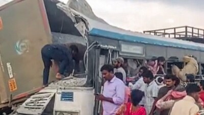 Rescue operations underway at the site of the accident in Ranga Reddy. (PTI) Rescue operations underway at the site of the accident in Ranga Reddy. (PTI)