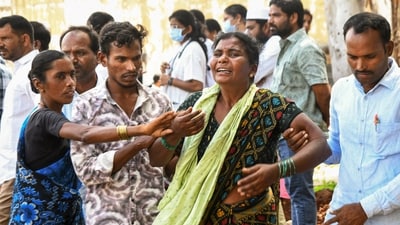 Ranga Reddy: Family members of those who died in a public transport bus accident, mourn, outside a hospital in Chevella, Ranga Reddy district, Telangana, Monday, Nov. 3, 2025. (PTI) Ranga Reddy: Family members of those who died in a public transport bus accident, mourn, outside a hospital in Chevella, Ranga Reddy district, Telangana, Monday, Nov. 3, 2025. (PTI)