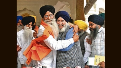 SGPC chief Harjinder Singh Dhami (L) with SAD leader Daljit Singh Cheema at Teja Singh Samundri Hall at the Golden Temple complex in Amritsar on Monday. Dhami defeated breakaway SAD faction’s Mitthu Singh Kahneke by 101 votes. (Sameer Sehgal/HT) SGPC chief Harjinder Singh Dhami (L) with SAD leader Daljit Singh Cheema at Teja Singh Samundri Hall at the Golden Temple complex in Amritsar on Monday. Dhami defeated breakaway SAD faction’s Mitthu Singh Kahneke by 101 votes. (Sameer Sehgal/HT)