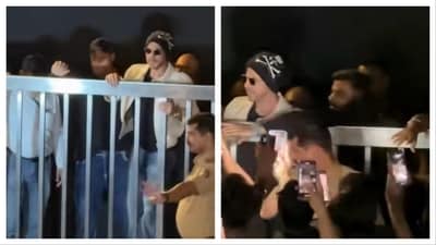 For the outing, Shah Rukh Khan kept it casual in jeans, a black T-shirt, and a white jacket. For the outing, Shah Rukh Khan kept it casual in jeans, a black T-shirt, and a white jacket.