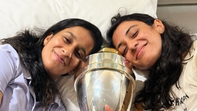 Smriti Mandhana and Jemimah Rodrigues kept the World Cup trophy close (Jemimah Rodrigues - Instagram) Smriti Mandhana and Jemimah Rodrigues kept the World Cup trophy close (Jemimah Rodrigues - Instagram)