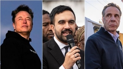 Elon Musk (far left) advised against voting for Republican candidate Curtis Silwa, while also throwing shade on Zohran Mamdani (middle)