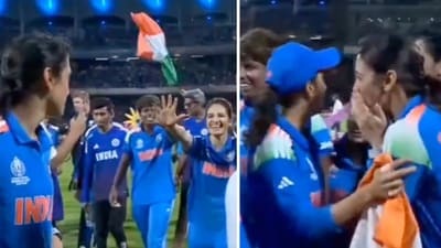 Smriti Mandhana is swept up by her teammates during post-match celebrations by her teammates. (Screengrab) Smriti Mandhana is swept up by her teammates during post-match celebrations by her teammates. (Screengrab)