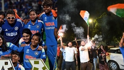 Indian women's team and fans celebrating the World Cup win. (AP) Indian women's team and fans celebrating the World Cup win. (AP)