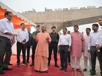 Chief minister Yogi Adityanath during an on-site inspection from Transport Nagar crossing to Padle Ganj in Gorakhpur. (Sourced)
