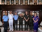 Chief of Defence Staff General Anil Chauhan with other officials during his visit to the National Defence College, in New Delhi. (PTI) Chief of Defence Staff General Anil Chauhan with other officials during his visit to the National Defence College, in New Delhi. (PTI)