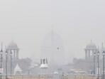 A thick layer of smog engulfs the Raisina Hill as the AQI levels worsen in Delhi. A thick layer of smog engulfs the Raisina Hill as the AQI levels worsen in Delhi.