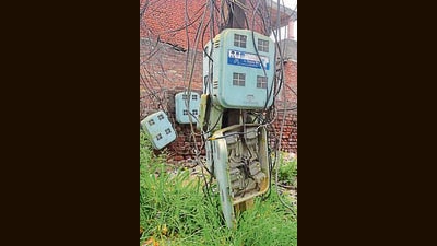 A damaged meter box at a locality in Ludhiana on Tuesday. (Gurpreet Singh/HT) A damaged meter box at a locality in Ludhiana on Tuesday. (Gurpreet Singh/HT)